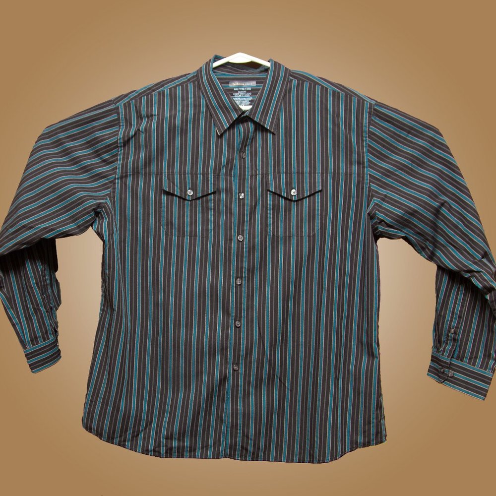 Van Heusen Long Sleeve Blue & Black stripe Buttondown XL